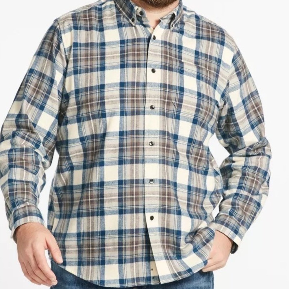 L.L. Bean Men's Scotch Plaid Flannel Shirt Traditional Fit Blue Brown XL Cotton